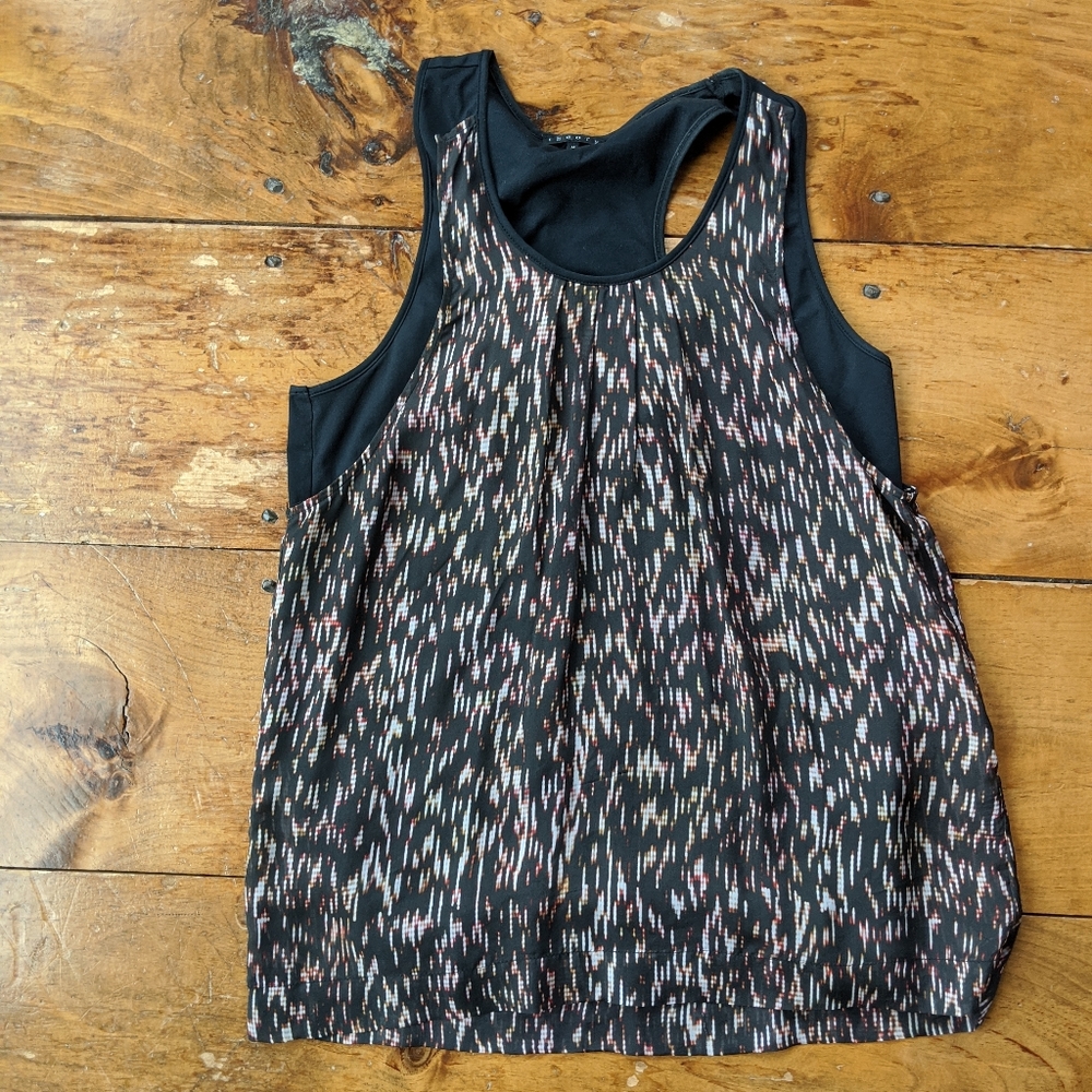 Theory black and red silk overlay blouse med
